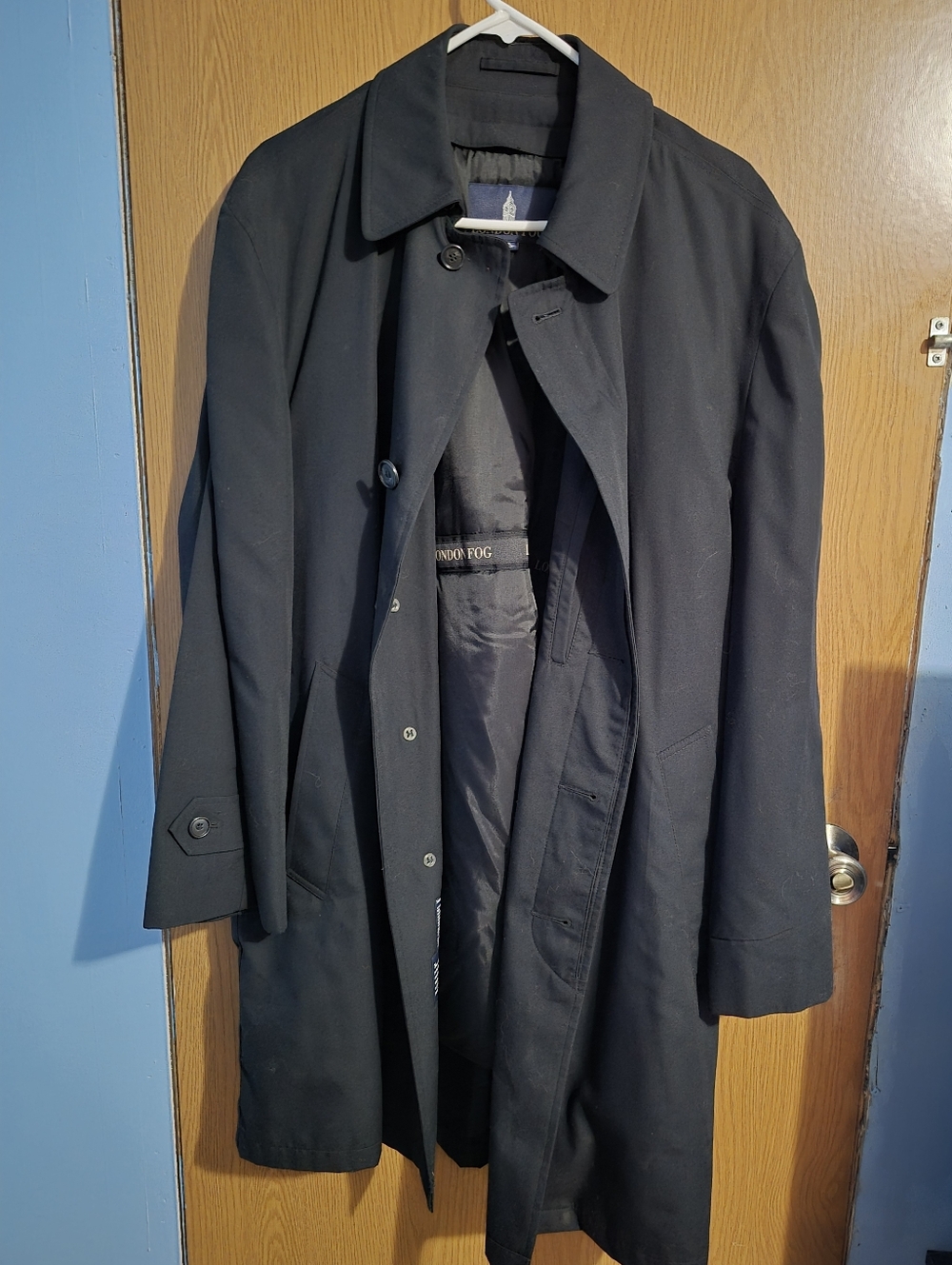 Mens Vintage London Fog Trench Coat Black Size M Regular Pre Owned